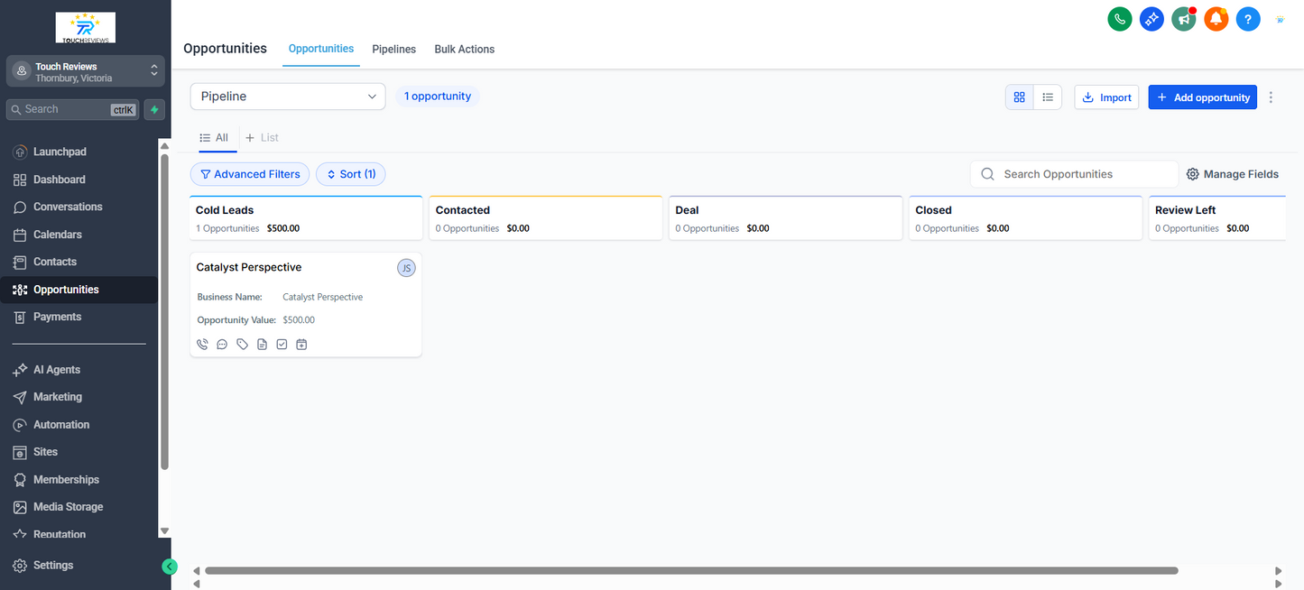 CRM Dashboard Touch Growth