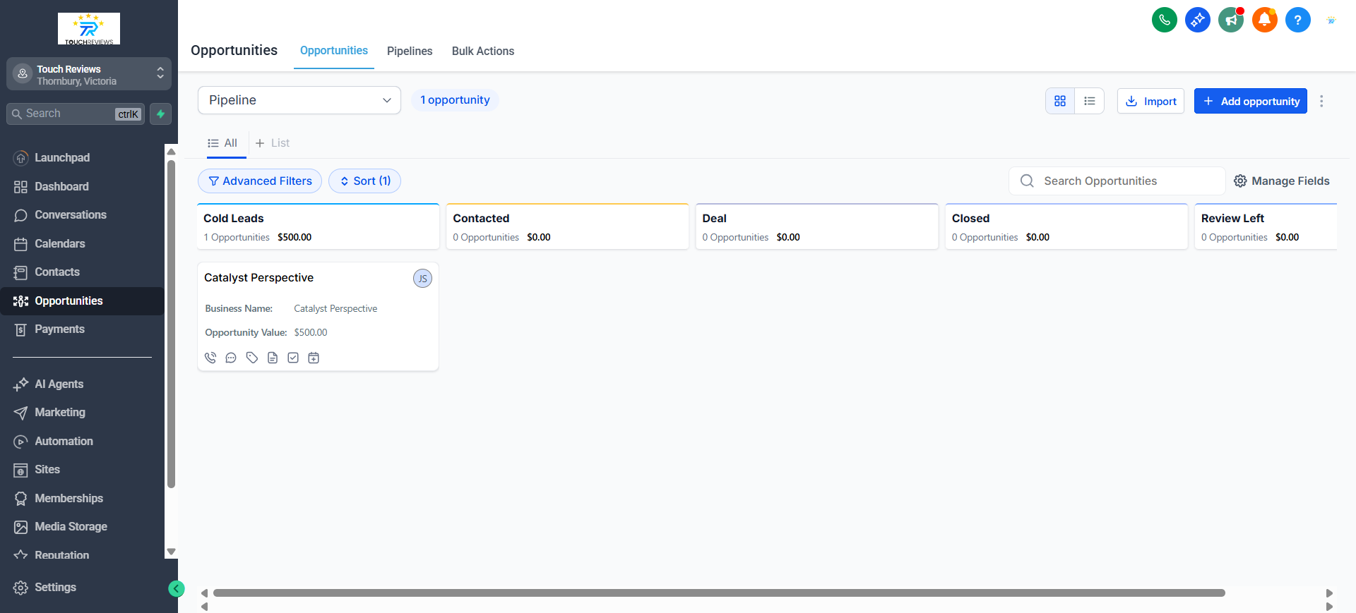 CRM Dashboard Touch Growth